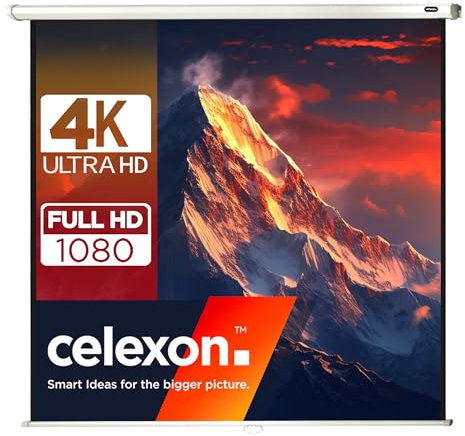 celexon Economy Écran de Projection Manuel 135 | 240x240 cm 1:1 | Écran 4K, Full-HD Extensible manuellement pour Les Projections Home Cinéma & Bureau | Montage Mural & au Plafond/à Suspendre