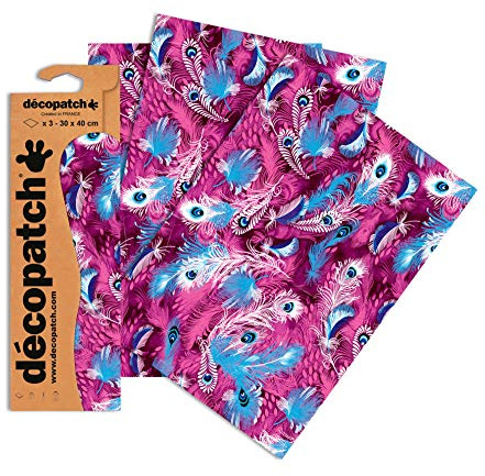 Décopatch Purple Peacock Print Paper, 30x40cm (Pack of 3 sheets)