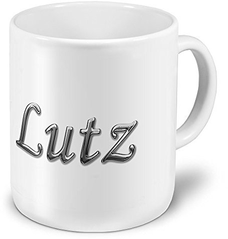 printplanet XXL Riesen-Tasse mit Namen „Lutz“ - Jumbotasse mit Design Chrombuchstaben - Namens-Tasse, Kaffeebecher, Becher, Mug