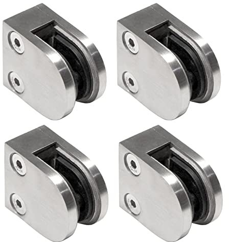 PRIOstahl Glashalter 4 Stück Glasklemmen Set Abstandhalter Klemmhalter 50 X 40 x 26 mm Anschluss: Flach Glas 8mm Glasklemmhalter Glasplattenhalter für Geländer Treppengeländer Balkon aus Edelstahl V2A