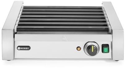 HENDI Rollengrill, 7 rollen, Wärmeschublade, Fettauffangschublade, Edelstahlgehäuse, Nutzbreite von 42cm, Einstellbare Temperatur bis zu 150°C, 230V, 740W, 520x325x(H)175mm, Edelstahl