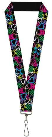 Buckle-Down Damen Lanyard-1.0-Sketch Skull/Star/Heart/Checker Black/Multi Schlsselanhnger, Mehrfarbig, Einheitsgröße