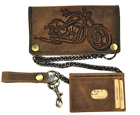 Jockey Club Biker Geldbörse mit Kette und herausnehmbaren Kreditkartenetui echt Leder Portemonnaie Motorrad mit RFID Schutz