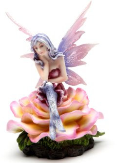 11,4 cm Pink Ice Flower Fairy sitzend auf A Rose Statue Figur