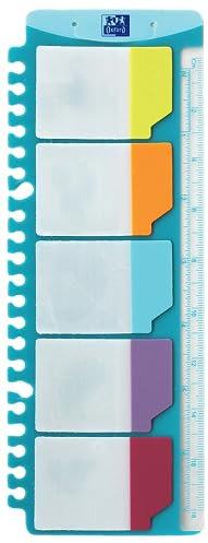 OXFORD Onglets Adhésifs sur Réglette 21x6,5cm Polypro Translucide Epaisseur 15/100ème Bords Colorés