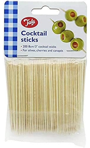 Tala Bamboo Cocktail Sticks, Ponted End Cocktails Sticks Perfect for Buffets, Canapes and Appetisers, Pack Off 200 Stick Each Measuring 8cm, Can Also be Used a dential/toothpicks