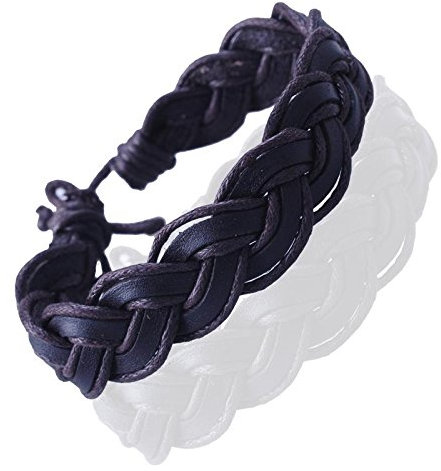 Gemini Armband (schwarz), Echtleder Armband, kompaktes Flechtarmband, polierter Edelstahl Magnetverschluss, Klassiker für Boys, Girls, Herren, Damen, Unisex, 12,7-25,4 cm (Länge)