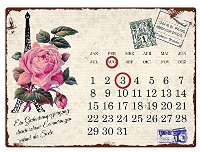 Interluxe WANDKALENDER Blechschild Kalender Paris Rose Shabby Vintage Geschenk Dekoration