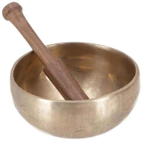 Handgearbeitete Klangschale mit langanhaltendem Ton, Tibet, 13 cm | Ideal für Meditation, hervorragender Klang, Durchmesser 10 cm, inkl. Holzklöppel, Gewicht ca. 300 g