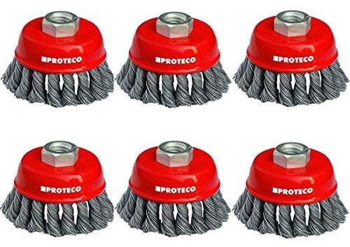 Proteco-Werkzeug® Drahtbürsten Topfbürsten Set 6 tlg für Einhand Winkelschleifer Stahldraht Topfbürste 65 mm gezopfter Stahldraht 0,50 Gewinde M14 x 2,0