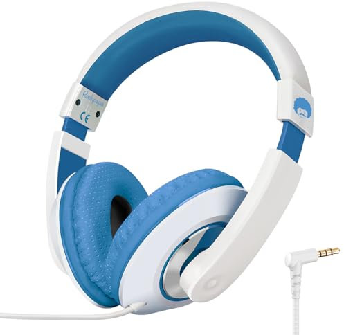 Rockpapa Comfort Kids Headphones, Over Ear Head phones Wired, Childrens Headpsets with Adjustable Headband, Stereo Sound, Wired Headphones for Kids Girls Teens Adults (Blue)