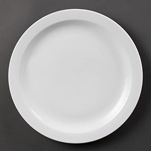 Olympia Whiteware Porcelain Narrow Rimmed Dinner Plates 280mm (6 Pack) - Microwave, Oven, Freezer, and Dishwasher Safe f CB491