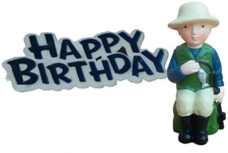 Creative Party BU269 Fisherman Resin and Happy Birthday Text Cake Toppers, Blue, 1.2 x 2.2
