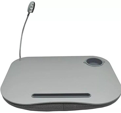 LAPTOP TRAY CUSHION PAD GREY LAP HOMEWORK WORK PORTABLE DESK CUSHIONED LED LAMP