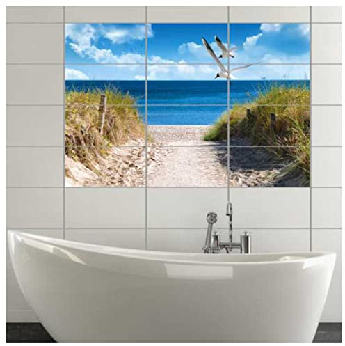 FoLIESEN Fliesenaufkleber - Deko-Bild für Bad, Küche, Badezimmer - Dekoration Fliesen-Bild selbstklebend - Ostseeküste, Fliese - Bild (BxH):10x10 cm - 90x60 cm / 54-tlg.