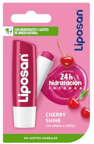 Labello Liposan Cherry Shine (1 x 4,8 g), cacao de labios con olor a cereza, bálsamo labial con color, bálsamo hidratante para unos labios bonitos, suaves y jugosos