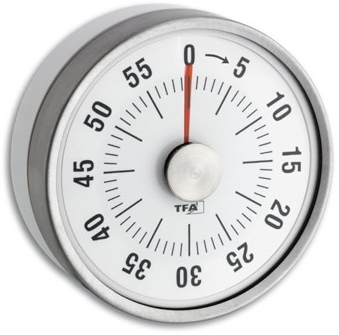 TFA Dostmann Minuteur analogique Puck, 38.1028.02, Minuteur pour œufs, Minuteur de Cuisine, mécanique, à Tourner, magnétique, Blanc