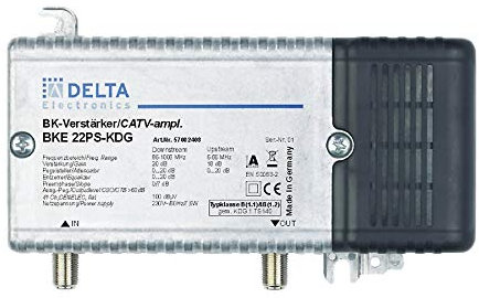 DCT Delta – BKE 22 PS KDG VPE: 1, Hausanschlussverstärker KDG B (1.1) 1 GHz 21 dB, RW 65 MHz 18 dB Verstellvorrichtung Ebene