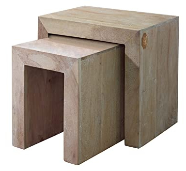 MASSIVMOEBEL24.DE Beistelltisch Akazie beige getüncht Nature White #12 | 45x35x45 cm (BxTxH) 20 kg Landhaus montiert vollmassiv