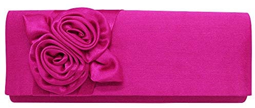 Wocharm Pochette en satin avec motif floral pour mariage, fête, bal de fin d'année, sac à main, rose vif