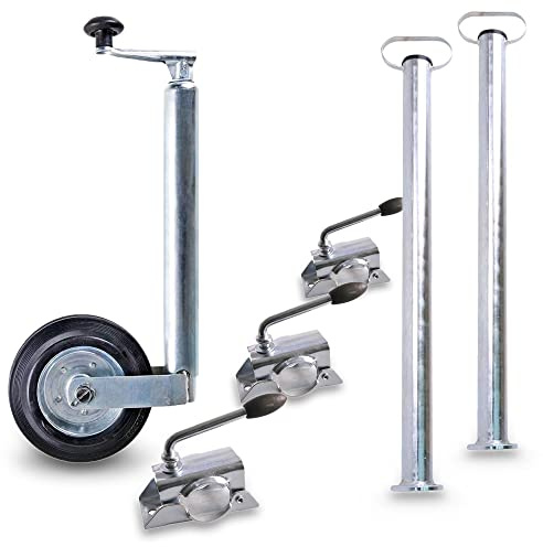 PRO PLUS 5tlg. Anhänger Zubehör Set mit 1x Stützrad, 2X Abstellstützen und 2X Klemmschellen