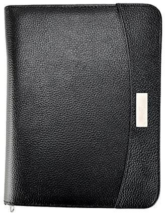 Arpan A5 Zipped Business Executive Conference Folder with Calculator & Pad Ring Binder Portfolio - Black