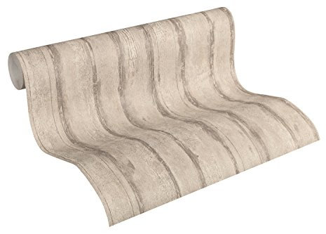 A.S. Création Vliestapete Best of Wood`n Stone 2nd Edition Tapete in Vintage Holz Optik fotorealistische Holztapete 10,05 m x 0,53 m beige grau metallic Made in Germany 327063 32706-3