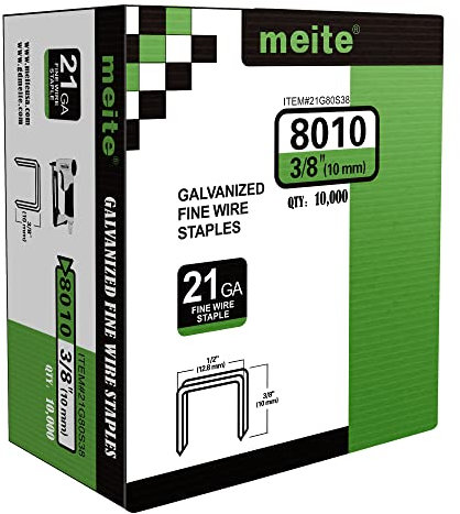 meite Typ 80 Tackerklammern für Drucklufttacker, 10 mm Länge, verzinkte Heftklammern für Teppiche, Sofastoffe, Leder/Textilien, Autositze und Tischlerarbeiten (10.000 Stück)