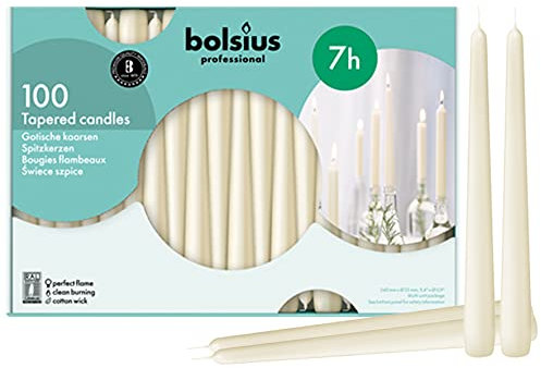 Bolsius – Spitzkerzen – 100er Box - Elfenbein – 24,5 cm - Brenndauer: 7 Stunden - Tropffrei