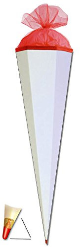 Schultüte - Rohling - Weiß/Rot - 85 cm - mit Holzspitze/Tüllabschluß - Zuckertüte Roth - zum Basteln, Bemalen und Bekleben Bastelschultüte