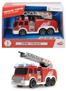 Dickie 203302002 Toys Fire Truck, Feuerwehrauto, Spielzeugauto, Feuerwehr, mit Wasserspritzfunktion, ausziehbare Leiter, Licht & Sound, inkl. Batterien, 15 cm, ab 3 Jahren
