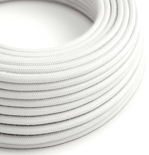 creative cables Fil Électrique Rond Gaine De Tissu De Couleur Coton Tissu Uni Blanc RC01-1 Mètre, 2x0.75