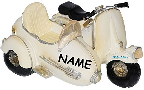 alles-meine.de GmbH Spardose - Roller/Motorrad mit Seitenwagen/Oldtimer - Weiss - incl. Name - stabile Sparbüchse aus Kunstharz - Fahrzeug Sparschwein lustig witzig - Bei..