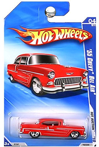 2010 HOT WHEELS HOT AUCTION 04 OF 10 RED '55 CHEVY BEL AIR by Mattel