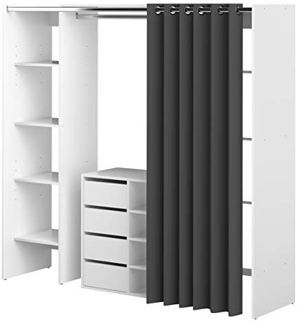 Symbiosis 4320 x 2193r00 Kleiderschrank 2 Spalten und Messerblock mit 4 Schubladen Holz Weiß/Weiß/Grau 185,3 x 182 x 50 cm