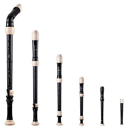Woodi USA Blockflöten-Set RS-605B Schwarz & Elfenbein (Bass, Tenor, Alt, Sopran, Sopranino & Garklein)