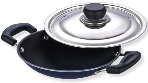 Vinod Zest Non Stick Appachetty with Lid - 20 cm|Appam Skillet | Indian Pancake Pan | 3 mm Extra Thick | 3 Layer Coating | Metal Spoon Friendly | Bakelite Handle | Gas Base | 1 Year Warranty - Blue
