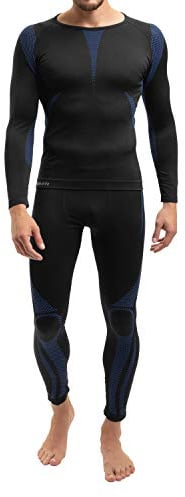 Celodoro herr Thermo underkläder set sömlös funktionskläder snabbtorkande Schwarz / Blau [S-M]