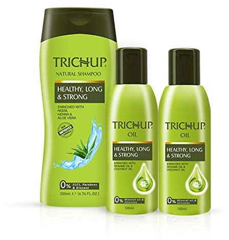 Trichup Langes Haarpflege-Set oder Haarwachstumsset, gesundes langes & starkes Öl (200 ml x 2), gesundes langes & starkes Shampoo (200 ml) (3 Stück)