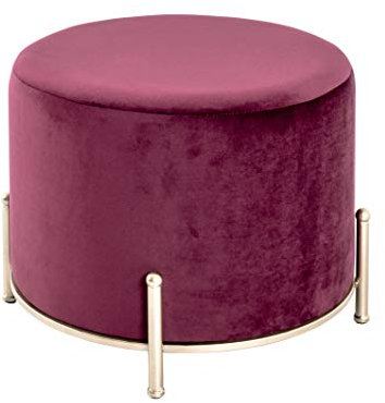 HAKU Möbel Hocker Gold, rot, MDF, Metall, Textilgewebe - Maße: H 40 cm x Ø 48 cm, Style: Art Deco