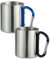 notrash2003®, 2 tazze da caffè a doppia parete in acciaio inox, con moschettone per il fissaggio allo zaino, moschettone di colore nero e blu