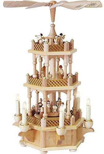 Glässer 16715 Pyramide Christi Geburt Natur, 2-stöckige elektrisch beleuchtete Weihnachtskrippe in Handarbeit gefertigt, Höhe: 45 cm