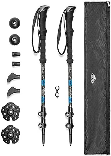 Cascade Mountain Tech Trekking Poles - Carbon Fiber Walking or Hiking Sticks with Quick Adjustable Locks (Set of 2), Blue