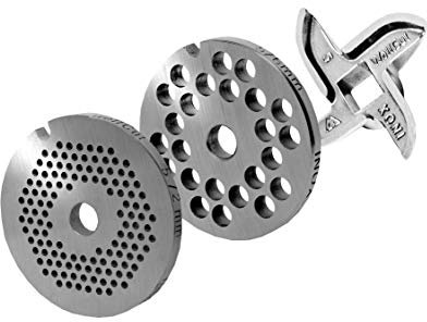 Wolfcut Lochscheibensatz 2,0 MM + 6,0 MM und 1 Sichelmesser - kompatibel mit alle gängigen Fleischwölfe Größe 5 – z.B.: Bosch MUM4/MUM5 - Alexanderwerk Gr. 5 – Jupiter Gr. 5