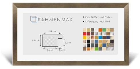 RahmenMax Morena Holz Werkstoff Bilderrahmen 23 x 50 cm modernes sehr eckiges Profil 50 x 23 cm Grosse Farbauswahl jetzt: Bronze Dekor mit Kunstglas klar 1 mm