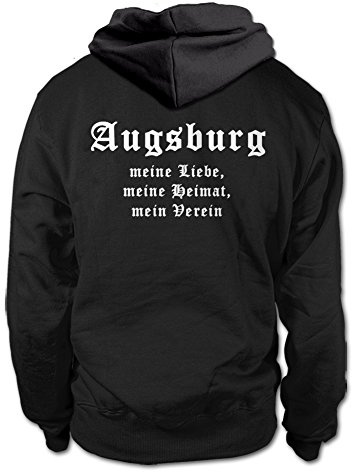 shirtloge Augsburg - Meine Liebe, Meine Heimat, Mein Verein - Fan Kapuzenpullover - Schwarz (Weiß) - Größe L
