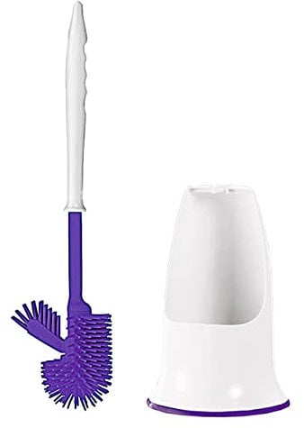 TRI Silikon-WC-Bürste, Toilettenbürste, Klobürste & Halter mit Zusatzbürste für Spülrand, Randreiniger | hygienisch gründlich, 40 cm, schwarz oder lila