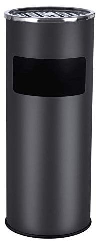 SONGMICS Basurero con Cenicero de Pie, Cubo Interior Extraíble, Cubo de Basura de Acero Exterior para la Oficina, el Hotel y el Jardín, 24,5 x 60,5 cm (Dia. x Alto), Negro LTB17C
