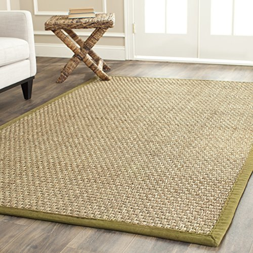 SAFAVIEH Area Rug 4x6 - Natural Fiber Collection - Natural & Olive Green, Border Basketweave Seagrass Design (NF114G)