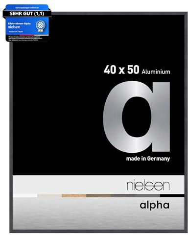 nielsen Bilderrahmen, 40 x 50 cm, Aluminium, Grau glanz, Posterrahmen zum Aufhängen im Hoch- & Querformat, Echtglas, Alpha